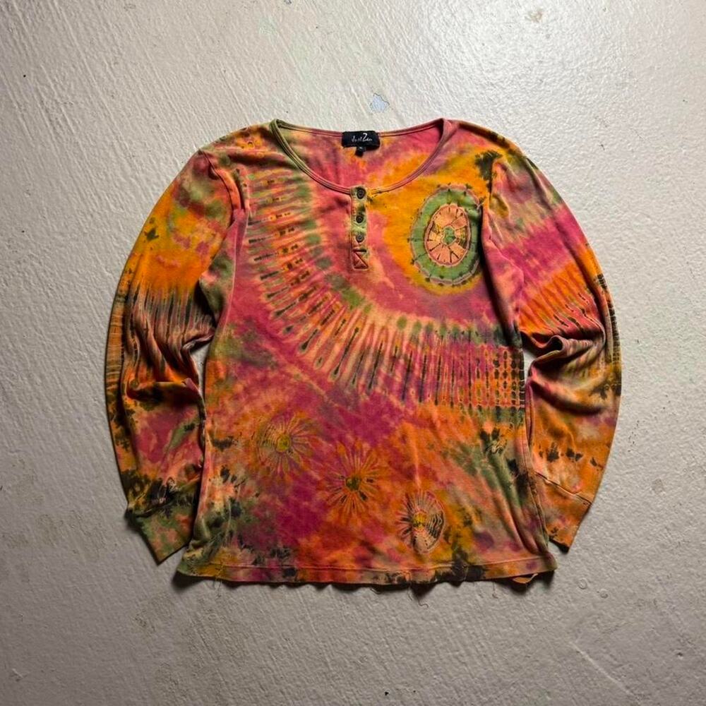 Vintage Jantzen Tie Dye Henley Women's XL Longsleeve Tee
